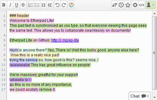 Etherpad screenshot